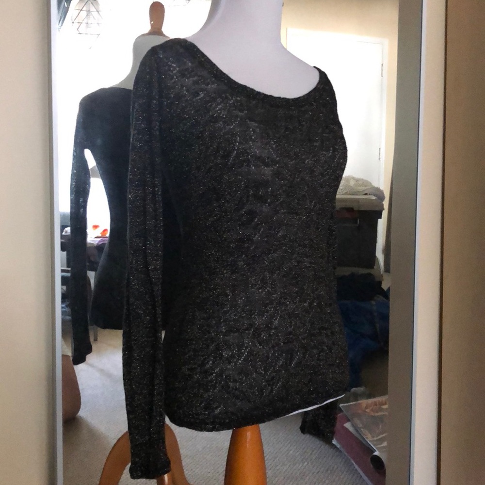 Lightly sheer knit top with gold threading